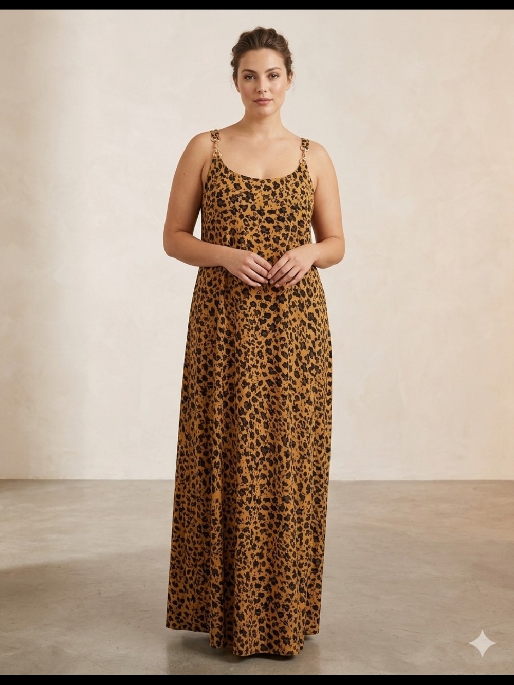 Donna Morgan Leopard-Print Maxi Dress in Camel and Black